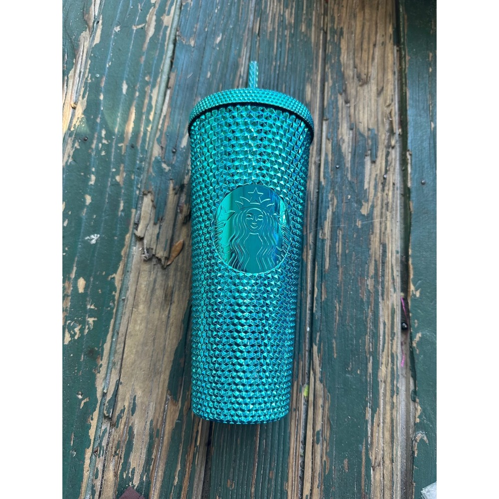 Starbucks Teal Blue Iridescent Studded Venti Cold Cup Tumbler 24oz 011143249